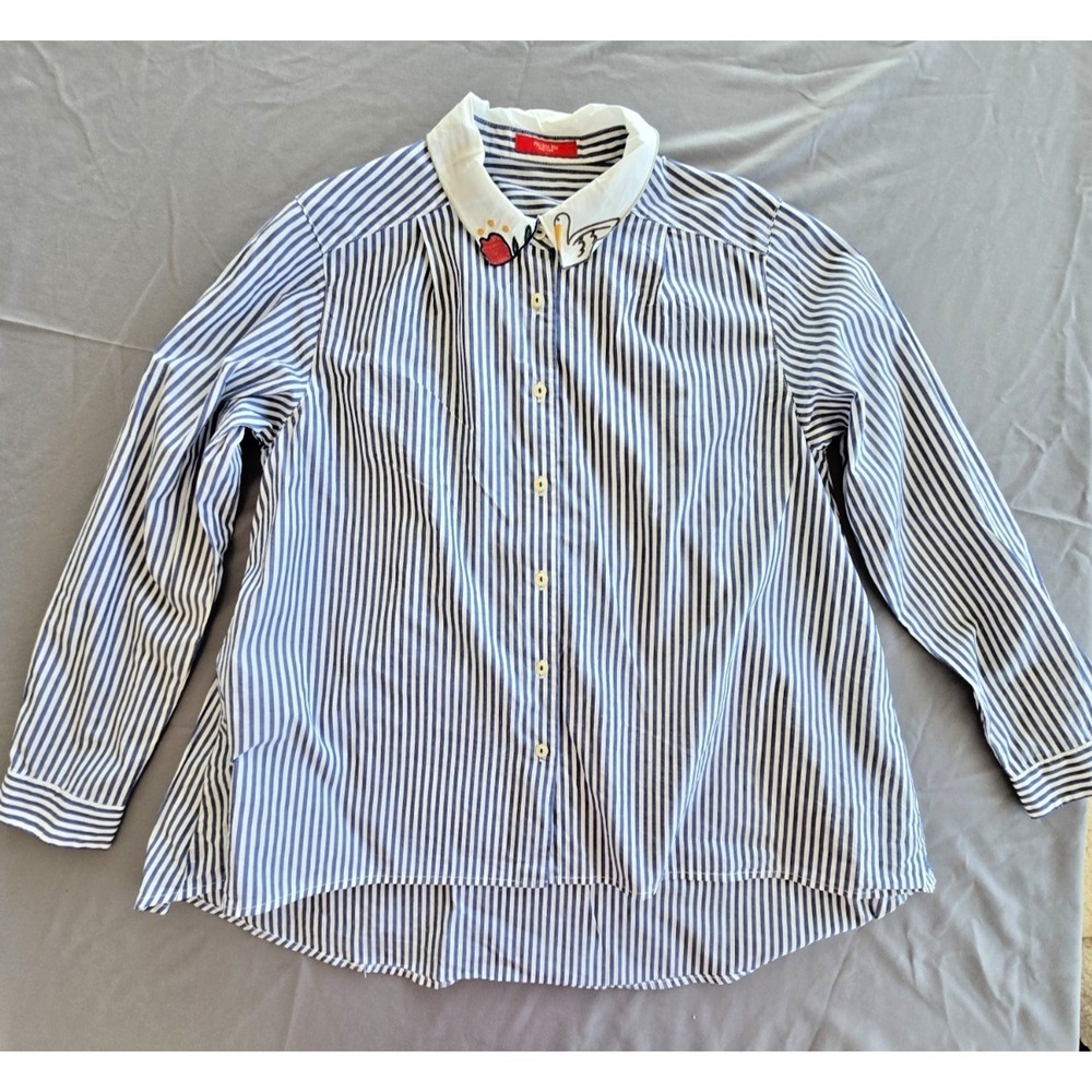 Pou Dou Dou Vingt Trois Top Shirt Stripe W size M Emboidered Collar Minimalist